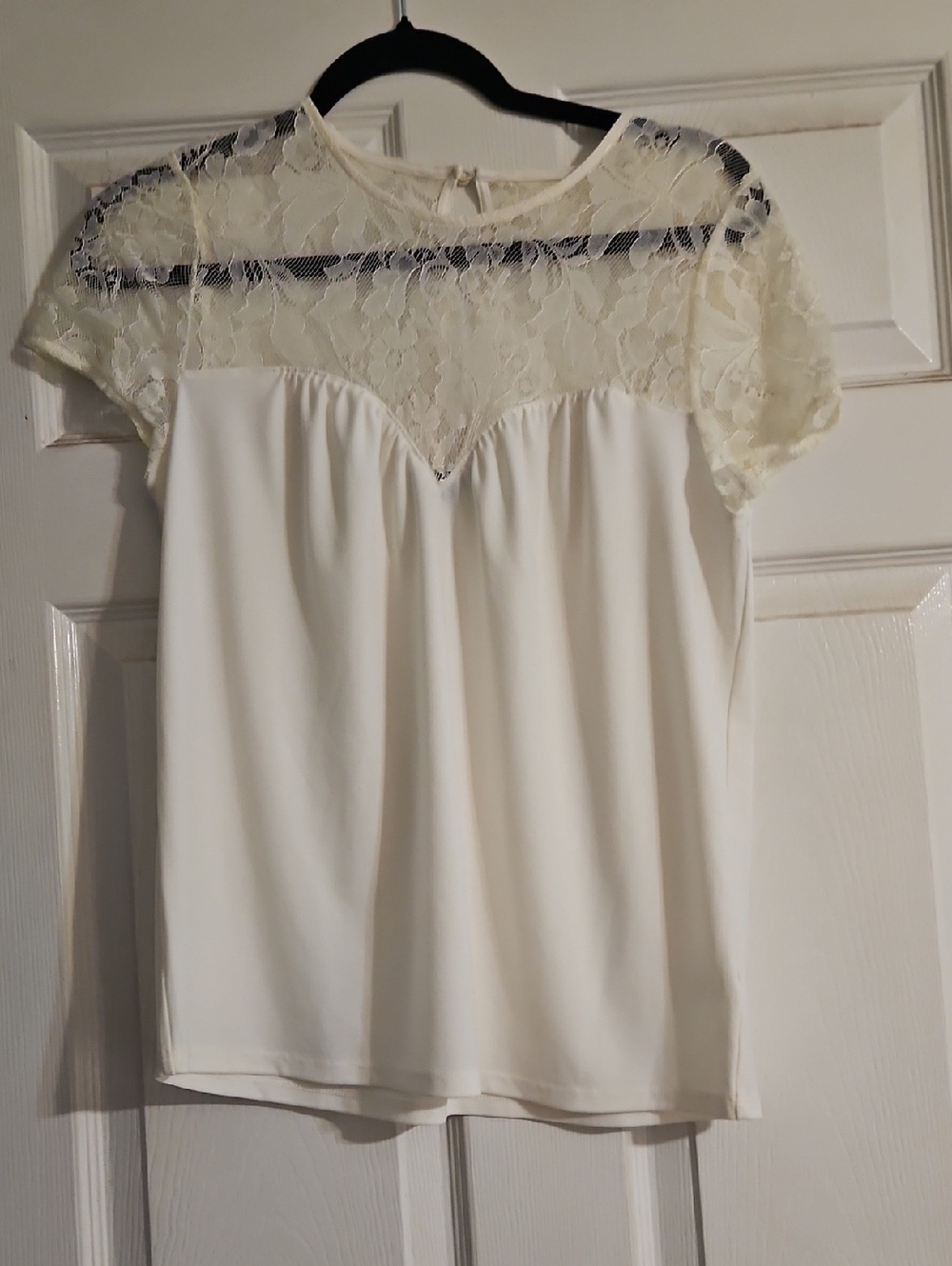 Express Cream Lace Yoke Short Sleeve Blouse